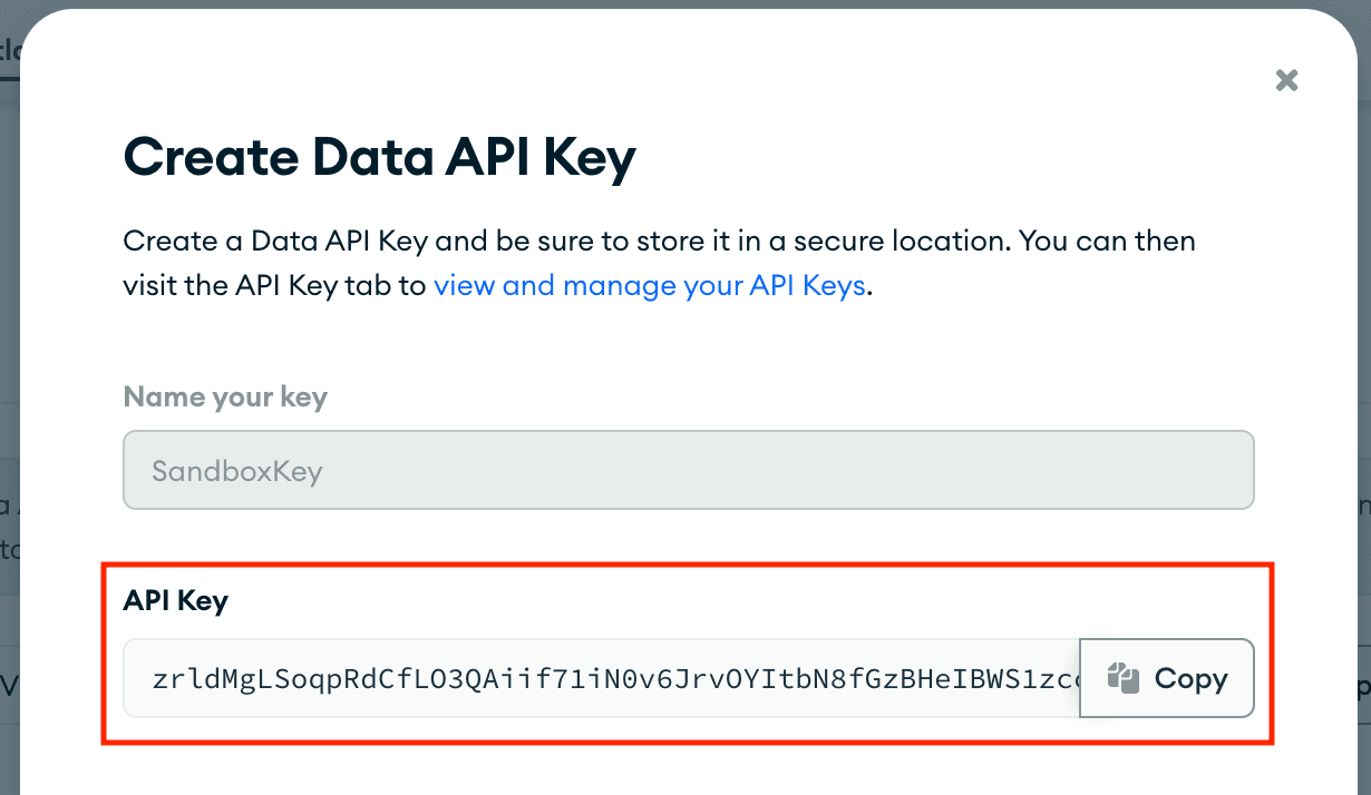 A screenshot, demonstrating where the API key can be found.
