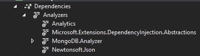 MongoDB.Analyzer shown within the Dependencies/Analyzers folder
