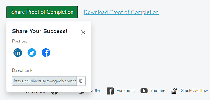 Social Accomplishment Share widget on MongoDB University Social Accomplishment Share widget on MongoDB University