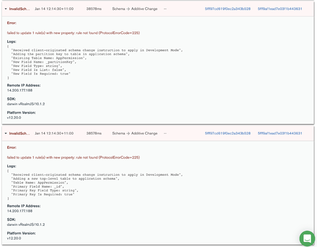 Sync Error - Invalid Schema