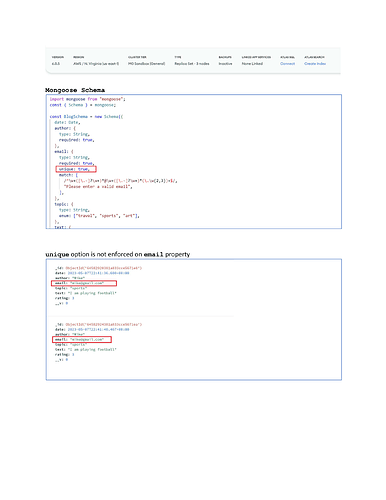 Mongoose - unique option is not enforced
