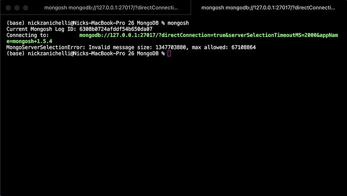 ERRORS: 'mongosh' and 'mongod --config /usr/local/etc/mongod.conf ...