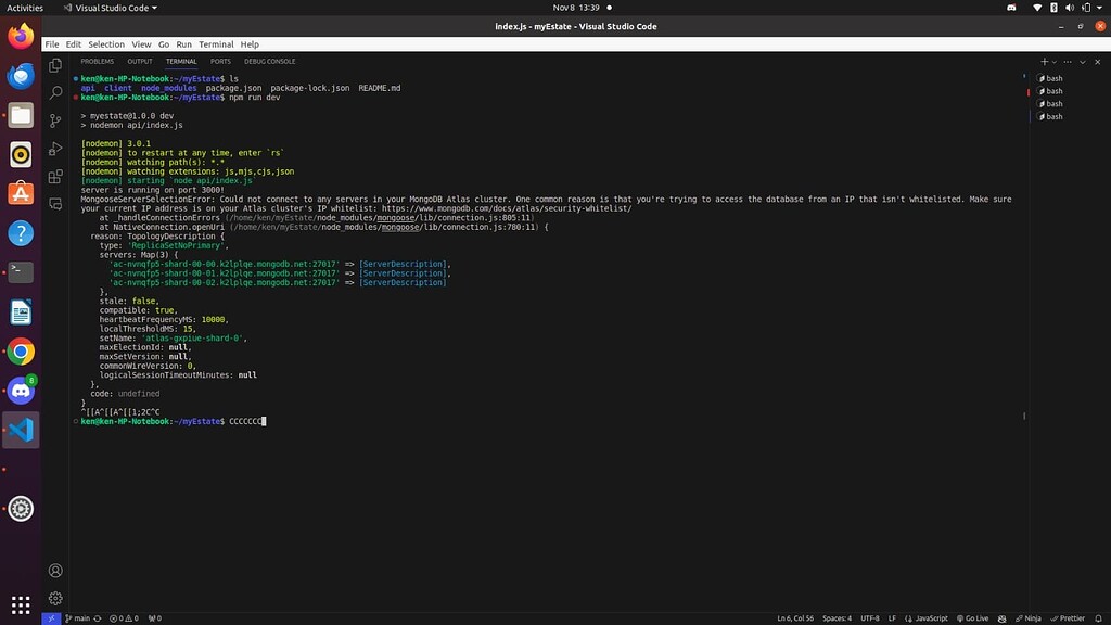 I keep on getting the error mongoose serever selection error despite ...