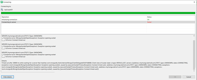 Robomongo Cluster Connection error