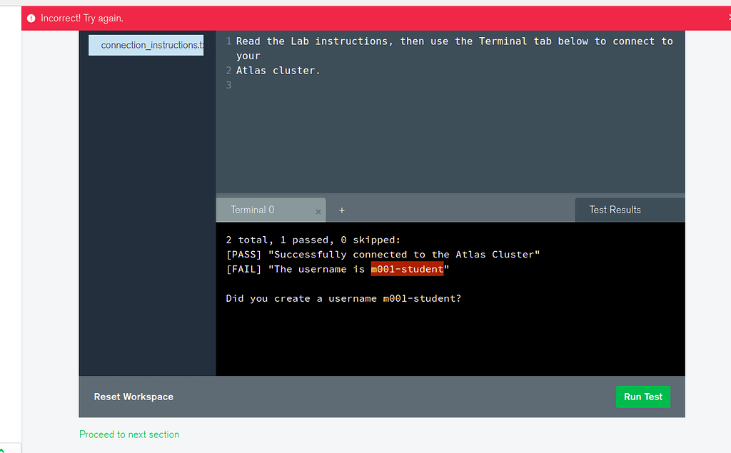 Issue in Lab Connect to your Atlas Cluster M001 MongoDB Basics MongoDB Developer Community