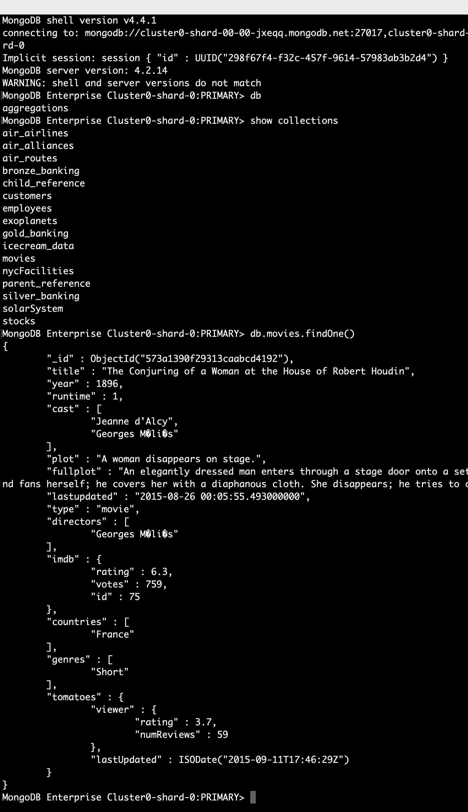 Lab match Movies Collection Is Not Updated M121 The MongoDB Aggregation Framework 