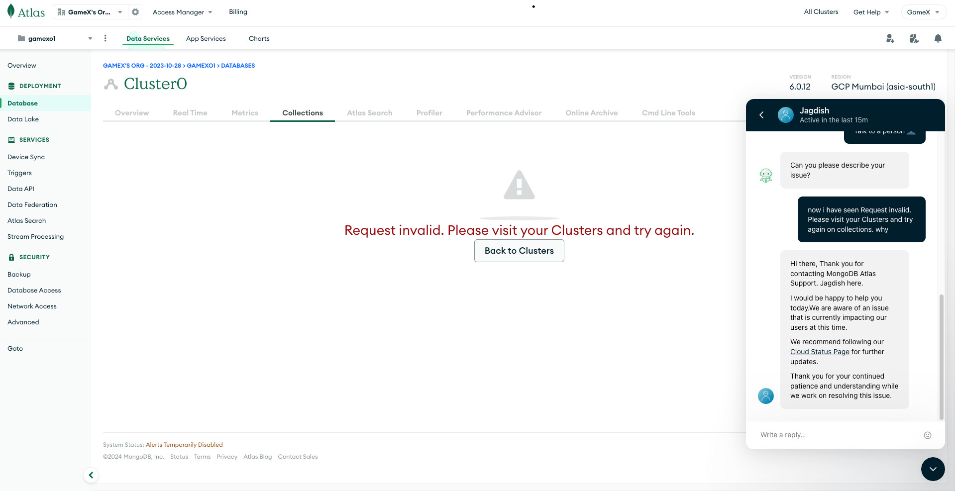 System Status: Alerts Temporarily Disabled - MongoDB Atlas - MongoDB ...