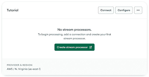 The Stream Processing page in Atlas will be empty until the first stream processor is created