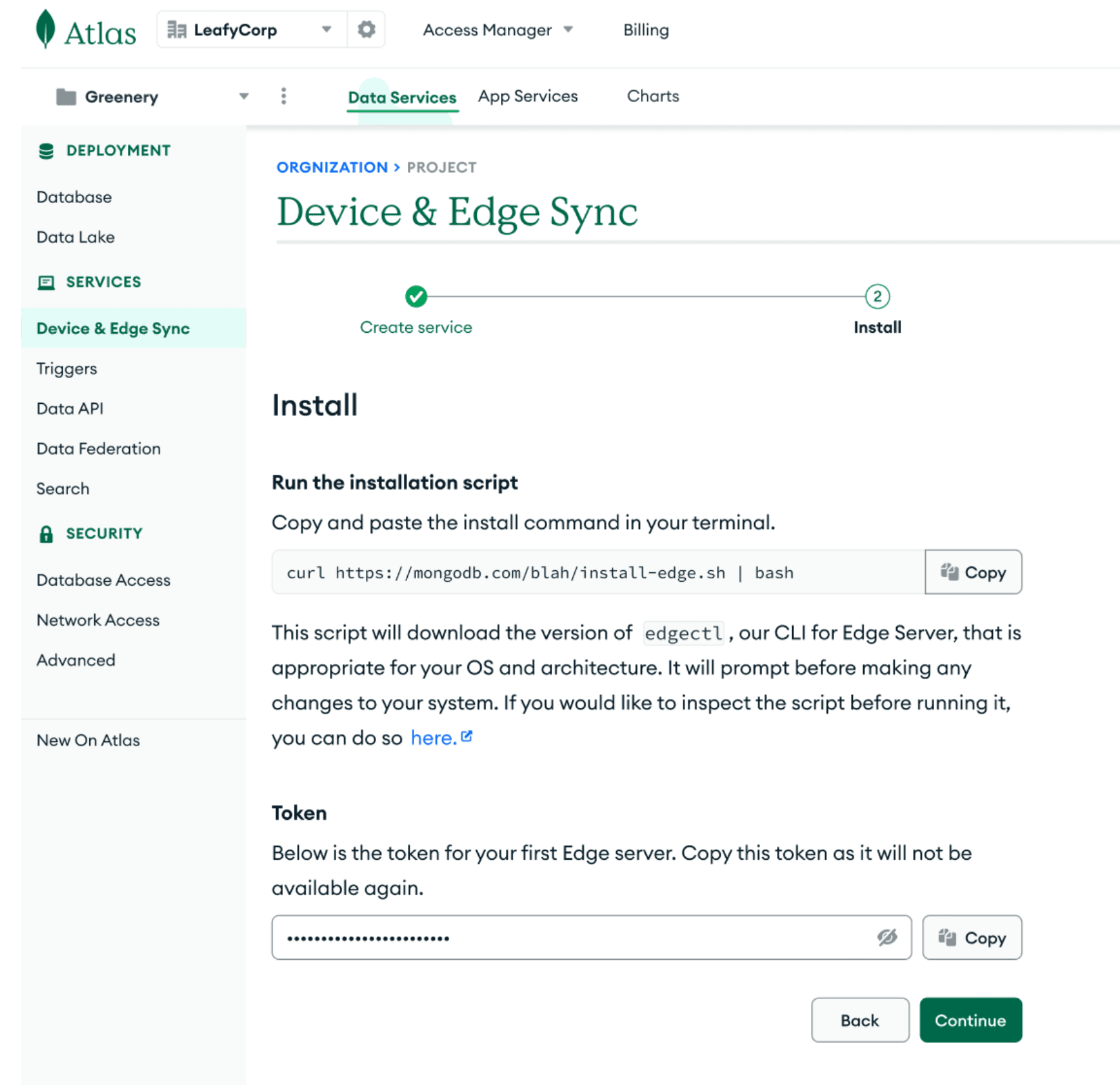 App services device & edge sync view