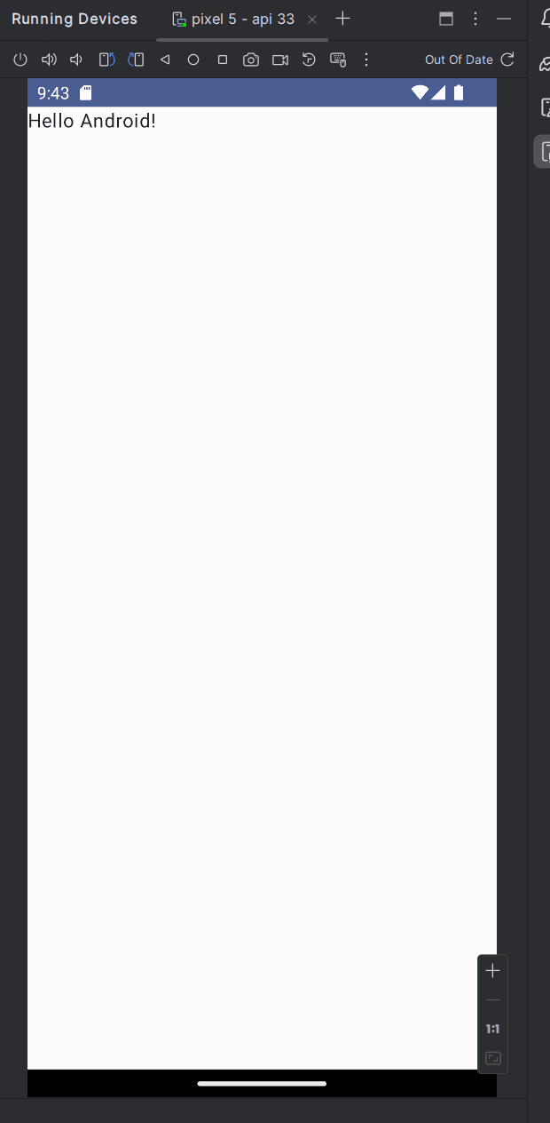 Android app running with white background and black text at the top that says Hello Android