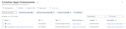 visual of our container app environment in Azure