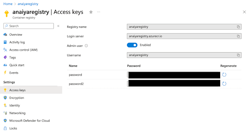 Access Keys page in our registry