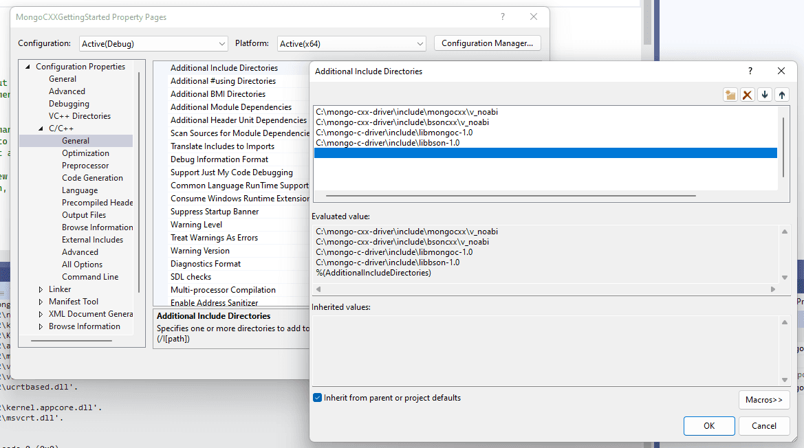 Microsoft Visual Studio include directories