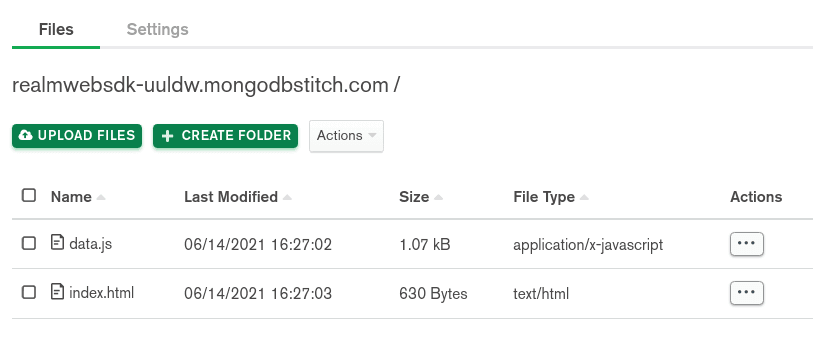 Result of the upload of the 2 files in the MongoDB Realm UI