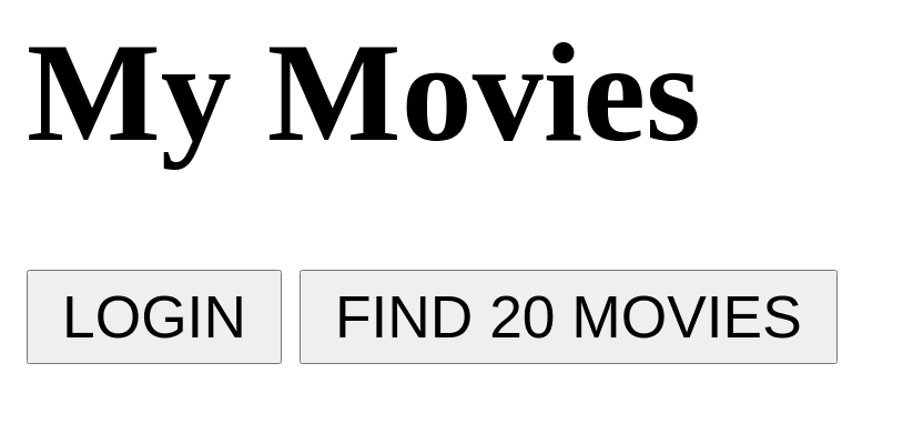 The website with 2 buttons "login" and "find 20 movies".