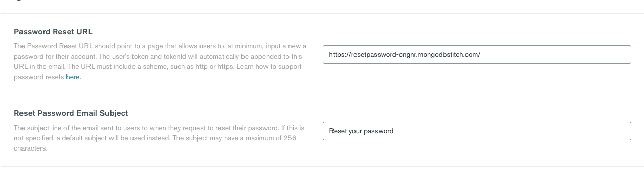 authentication configuration, password reset