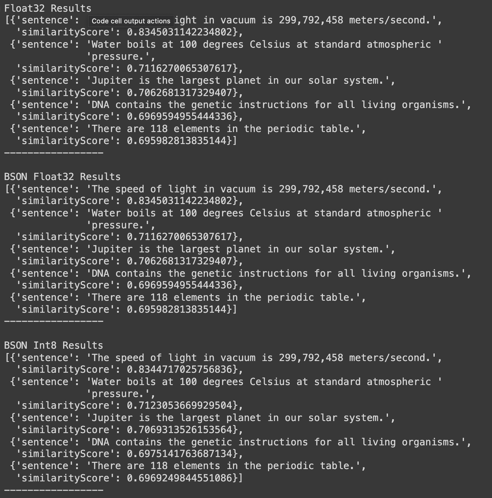 semantic search result for most datatypes