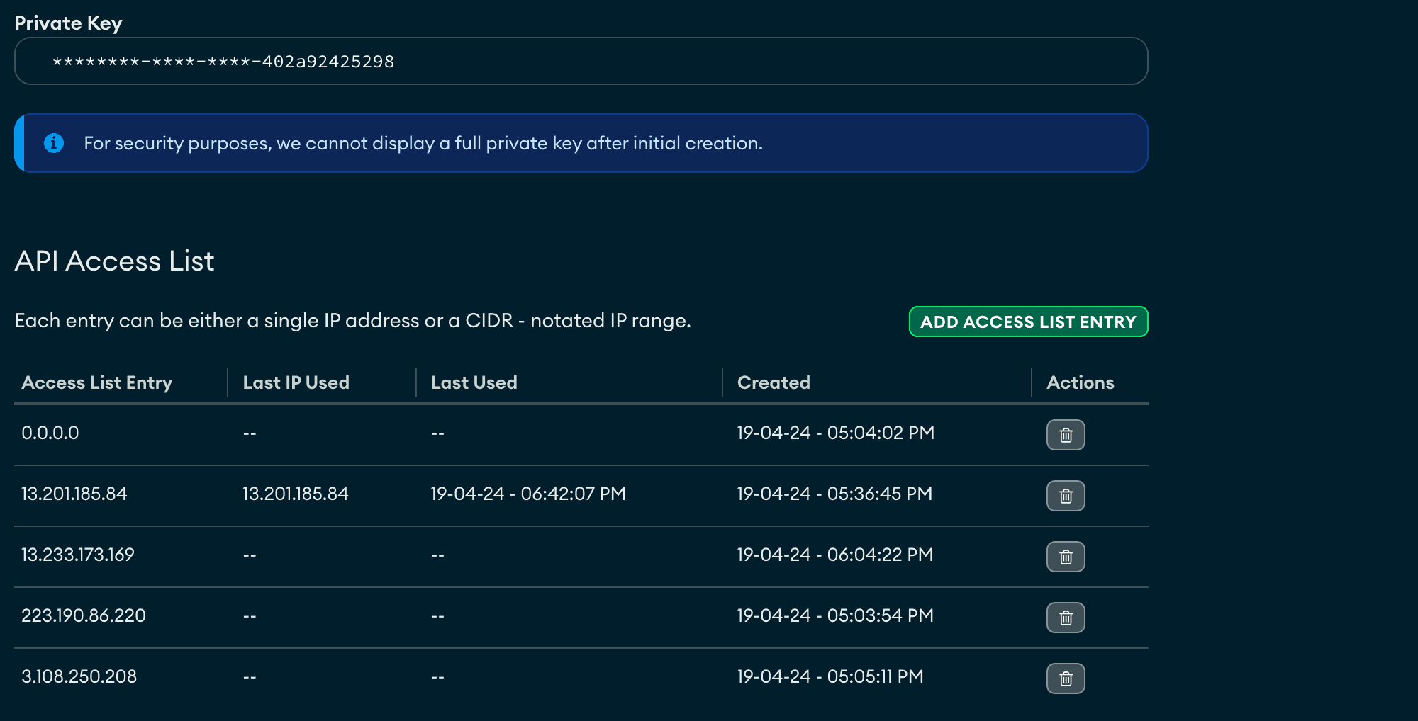 Atlas UI representing addition of EC2 IP addresses
