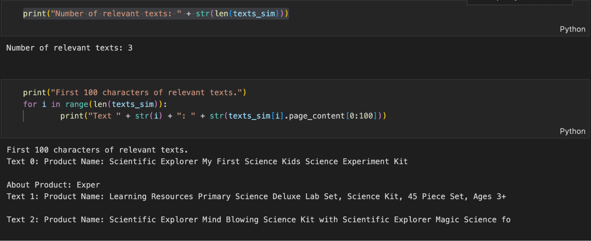 Sample Vector Search Query Output