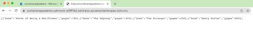 viewing our books using our endpoint after hosting it on Azure Container Apps