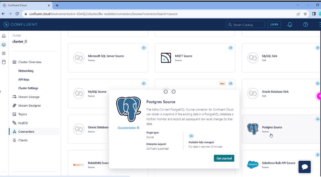 Selecting Postgres source as connector