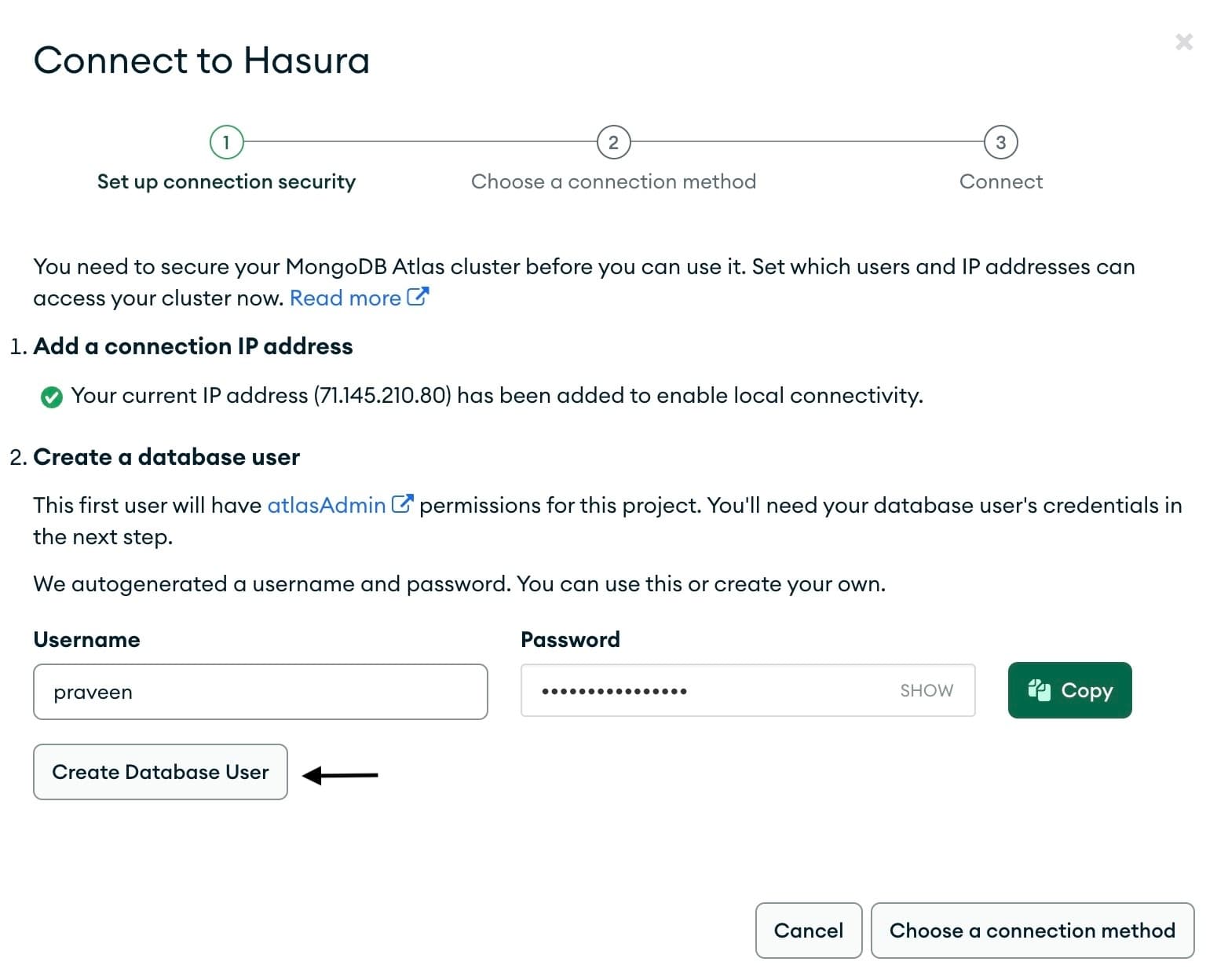 Conectar-se ao cluster de banco de dados Mongo Atlas