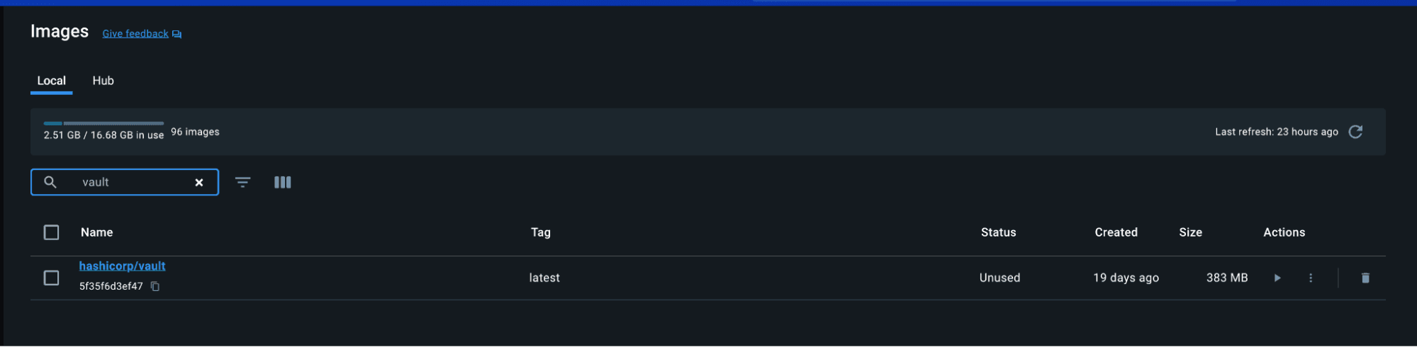 Looking for the image in docker