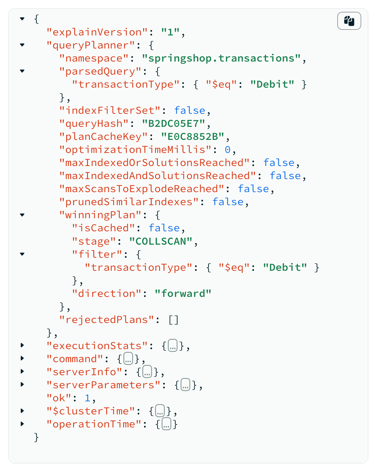 explicar o plano detalhando como o MongoDB processa a query