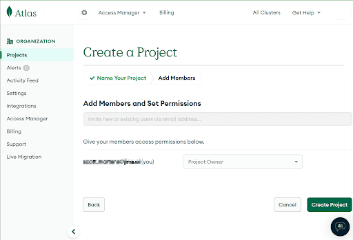 A tela "Add Members" da página "Create a Project"