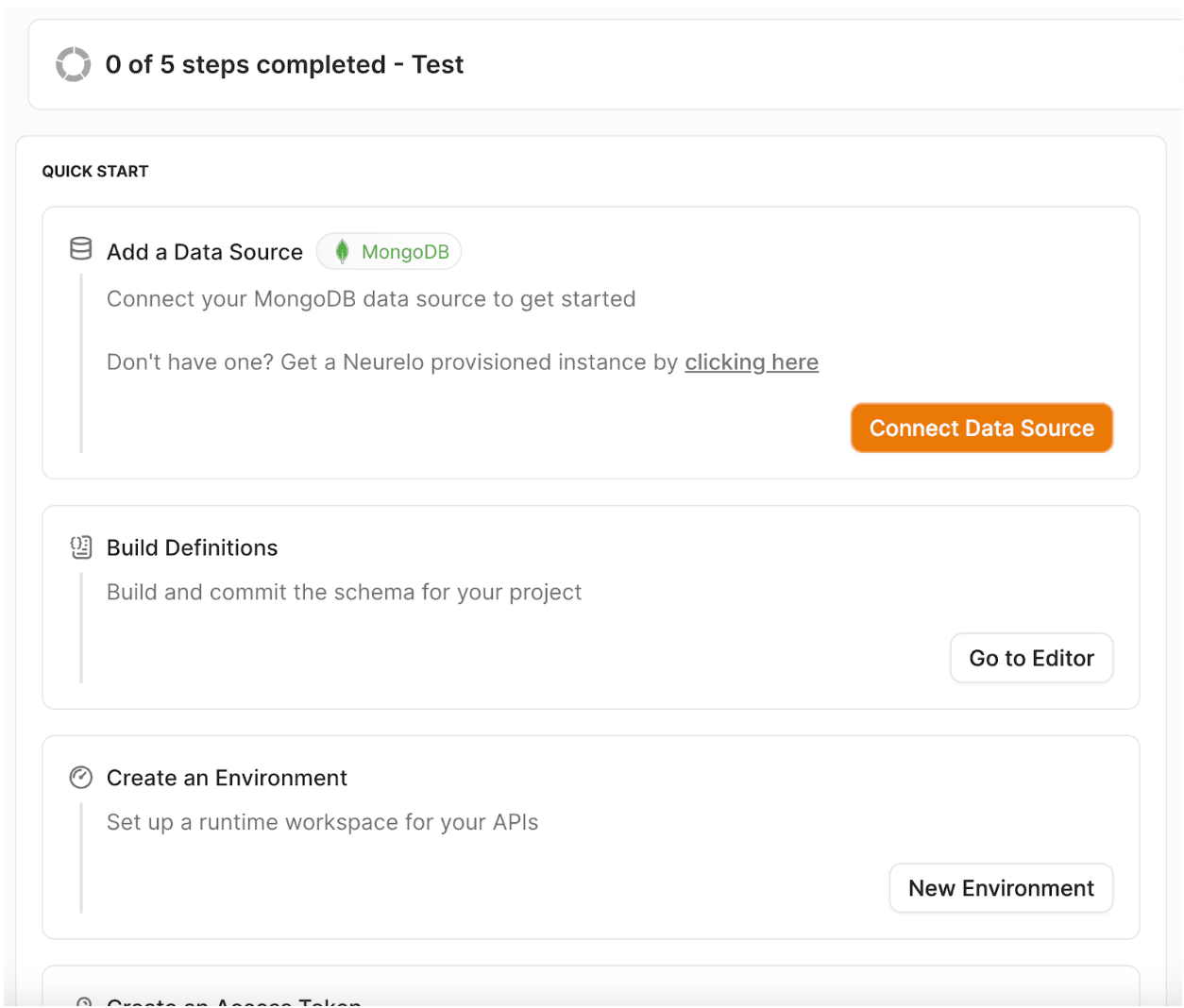 Captura de tela com a opção Quick Start