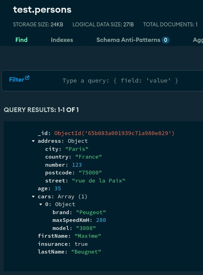 coleção de pessoas no MongoDB Atlas