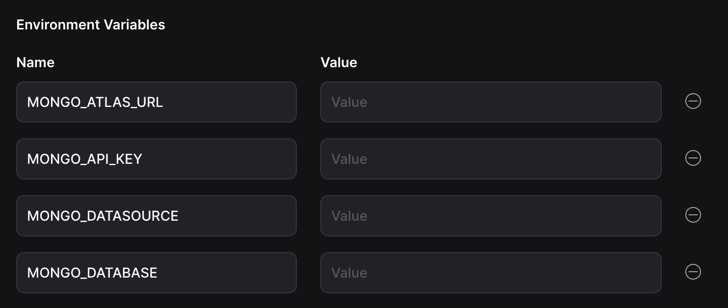 Variáveis de ambiente do Grafbase para MongoDB Atlas