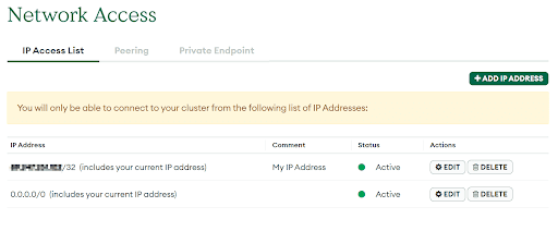 Janela modal para inserir informações sobre restrições de endereços IP específicas