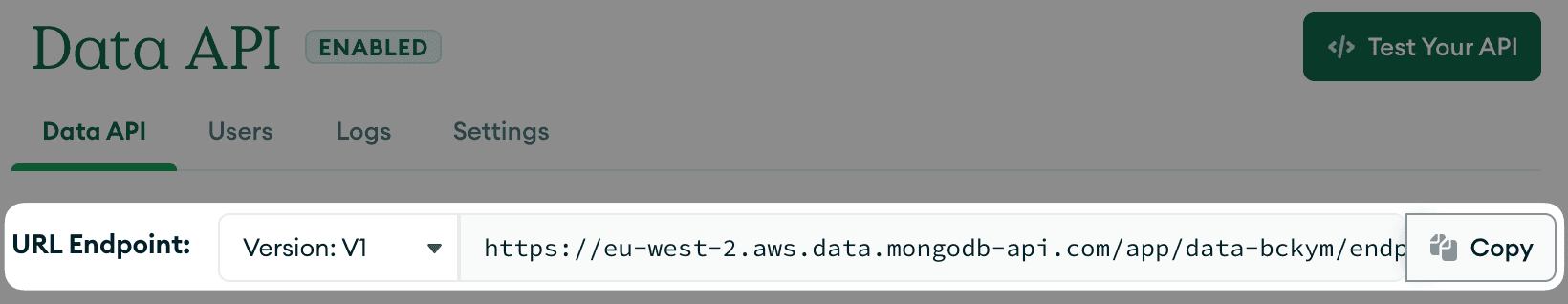MongoDB Data API URL Endpoint