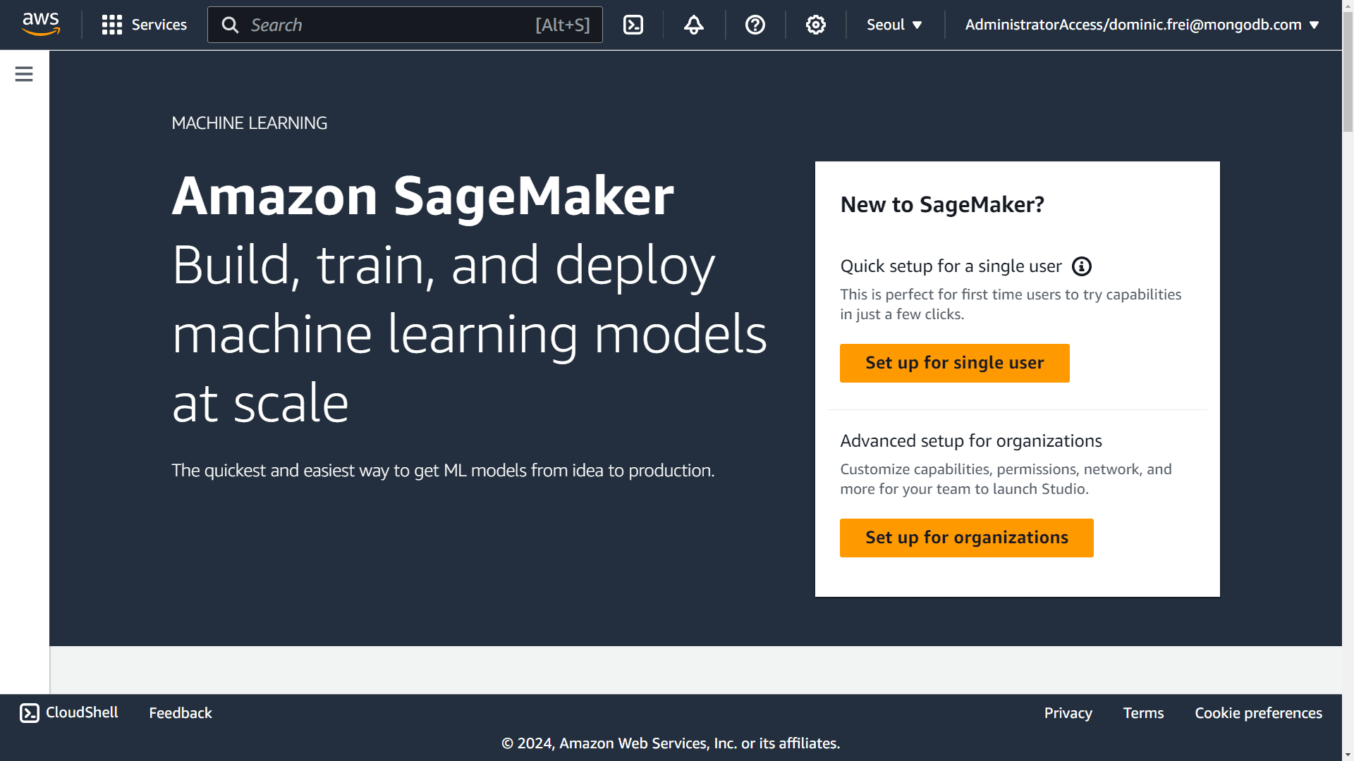 Amazon SageMaker landing page