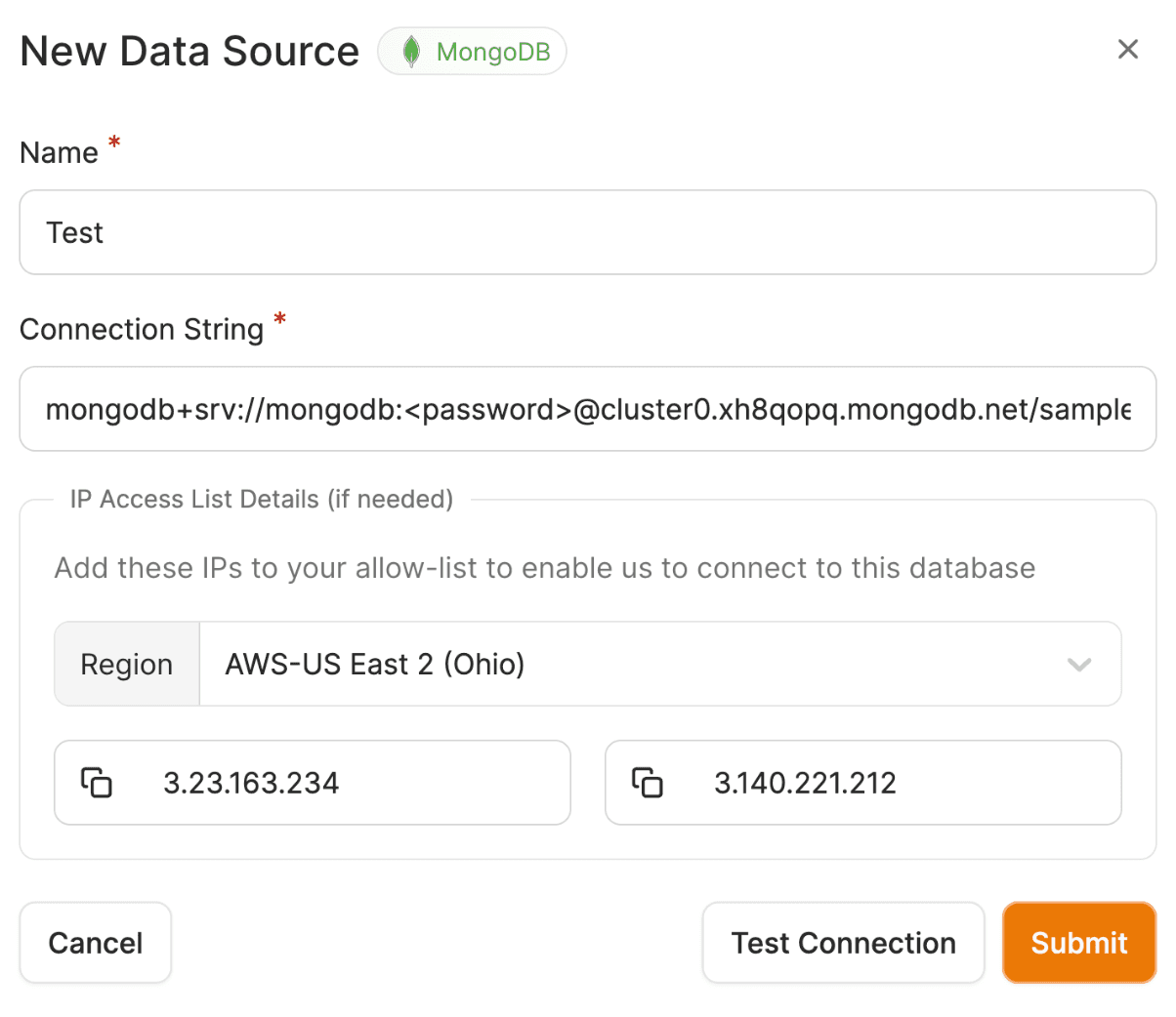 Screenshot of where to put our data source