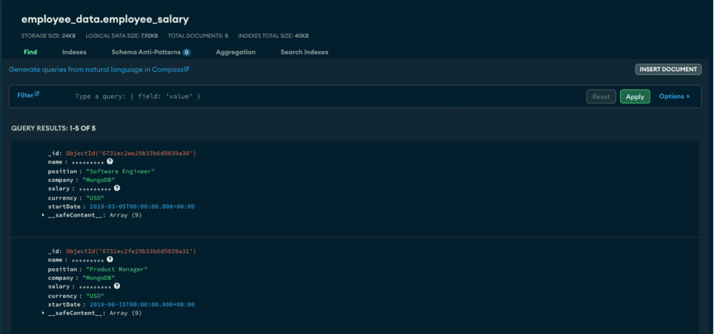 Inserting documents with encrypted fields