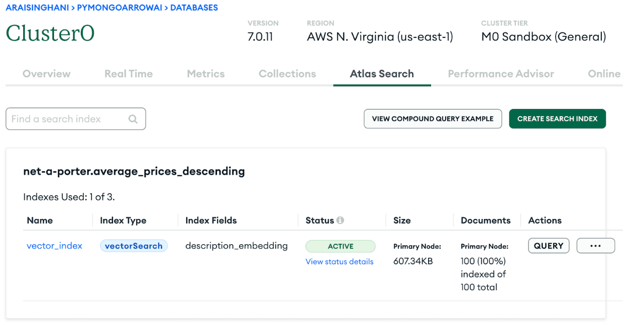 Active Vector Search index