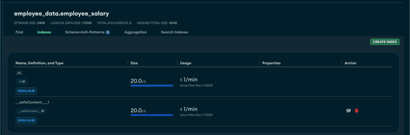 Creating the __safeContent___1 index