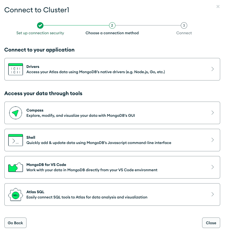 Options overview for connecting to cluster