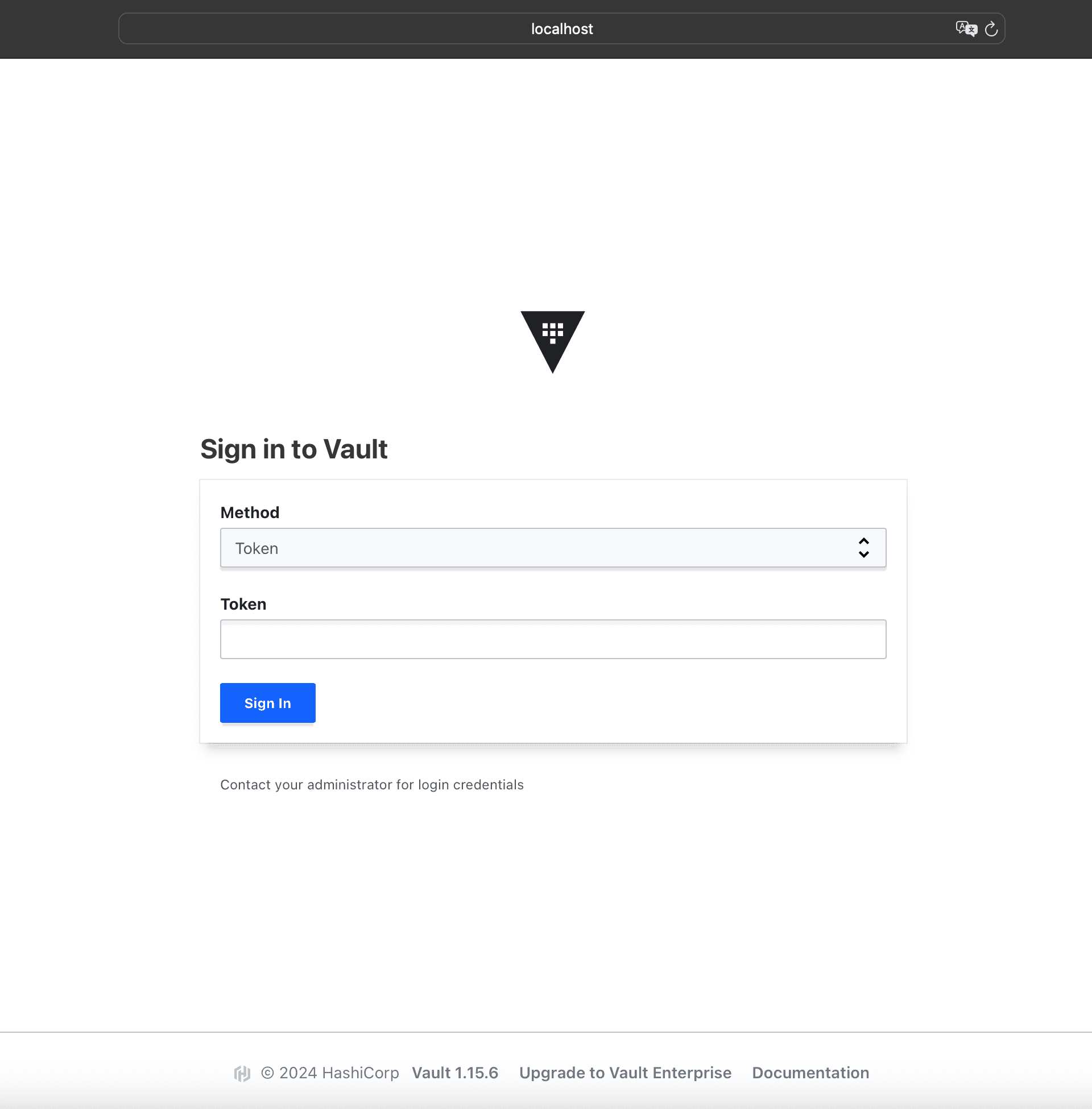 Vault sign in screen