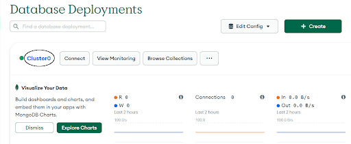 Criando um índice no Mongo Atlas a partir da página "Database Deployments "