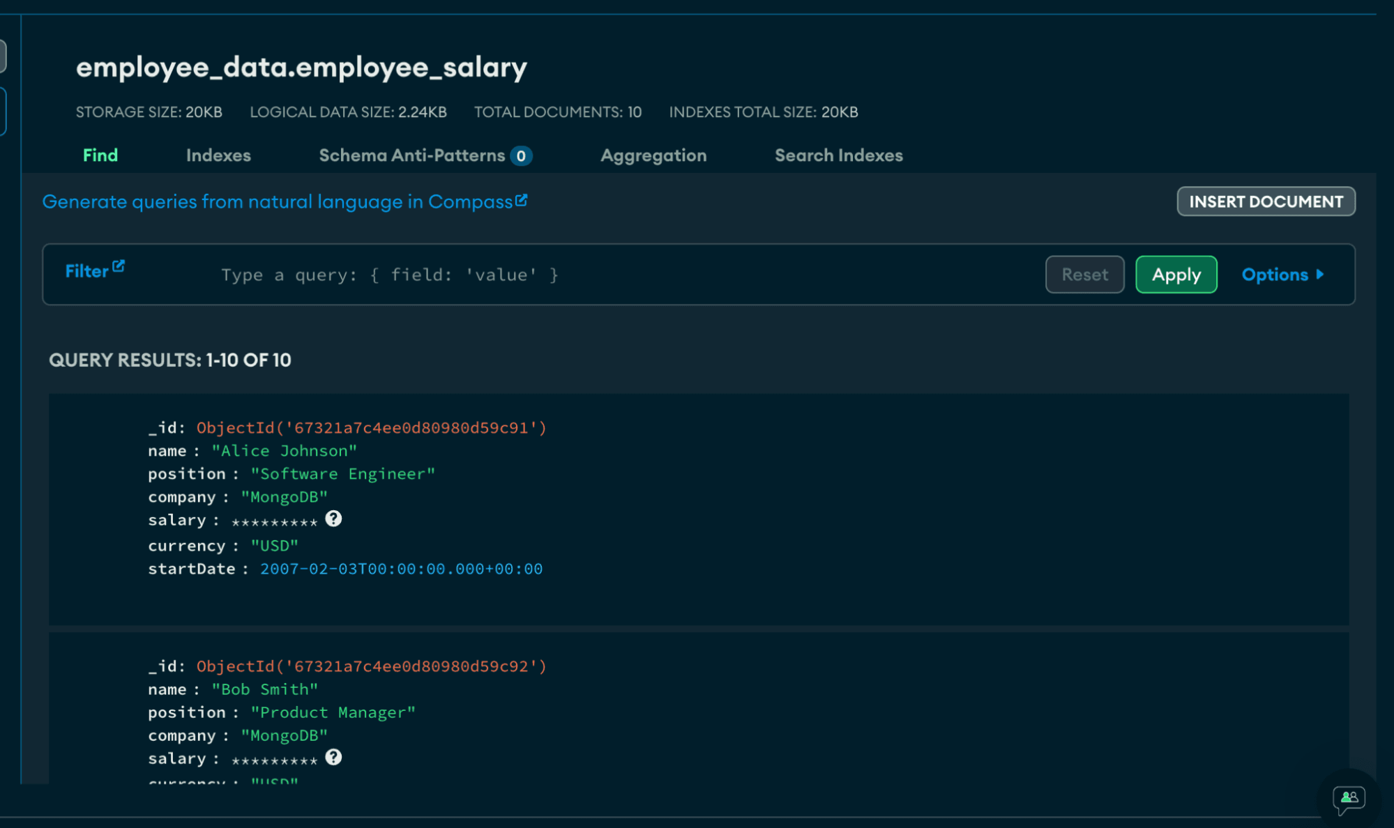 Inserting documents with encrypted fields
