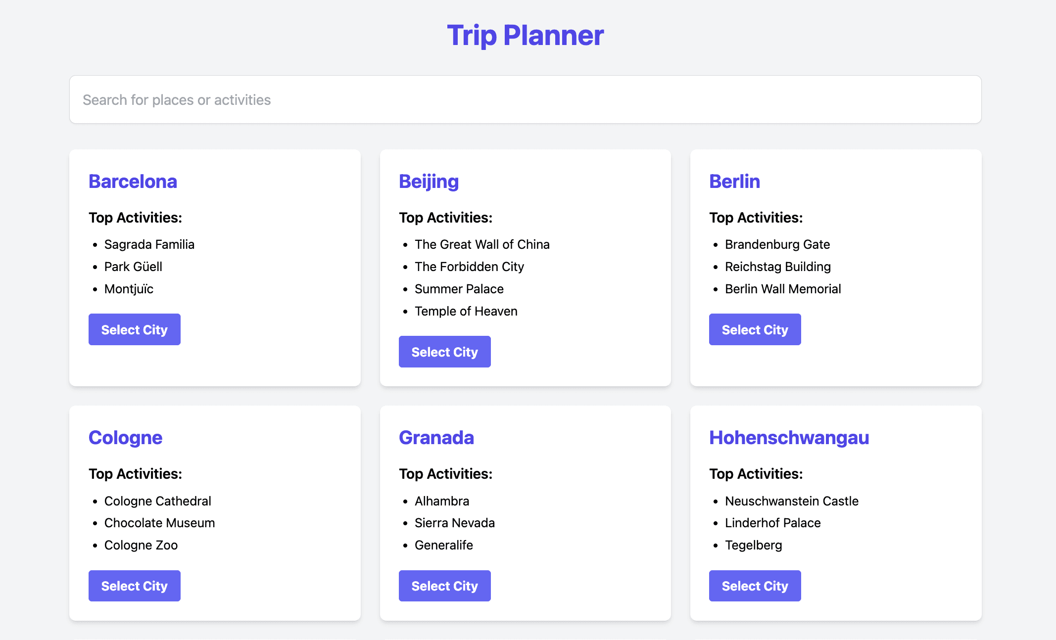 Main application page