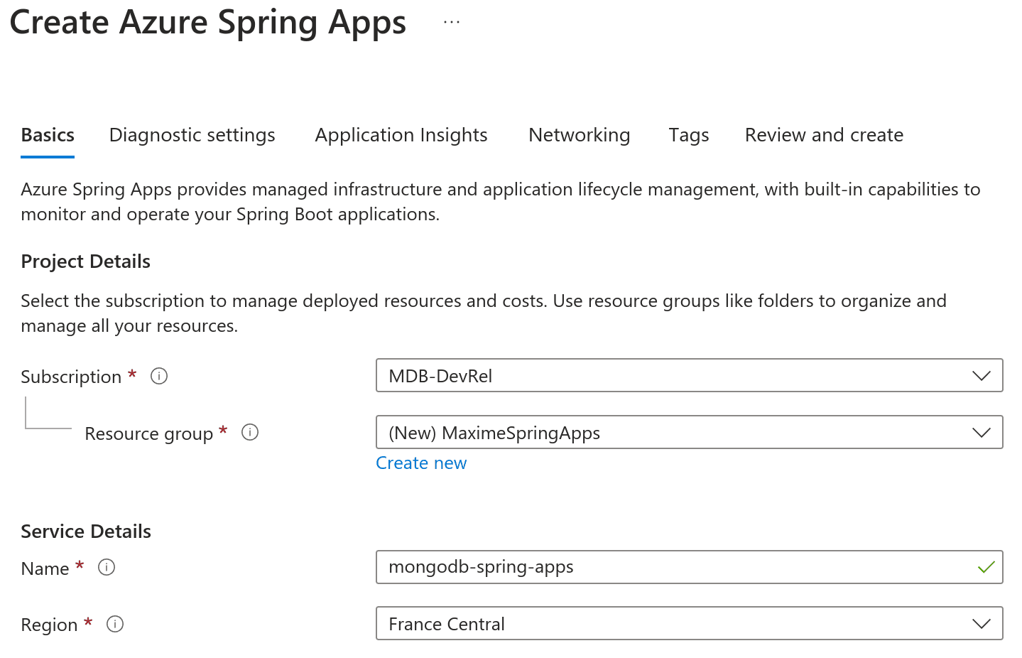Noções básicas para criar um aplicativo Azure Spring