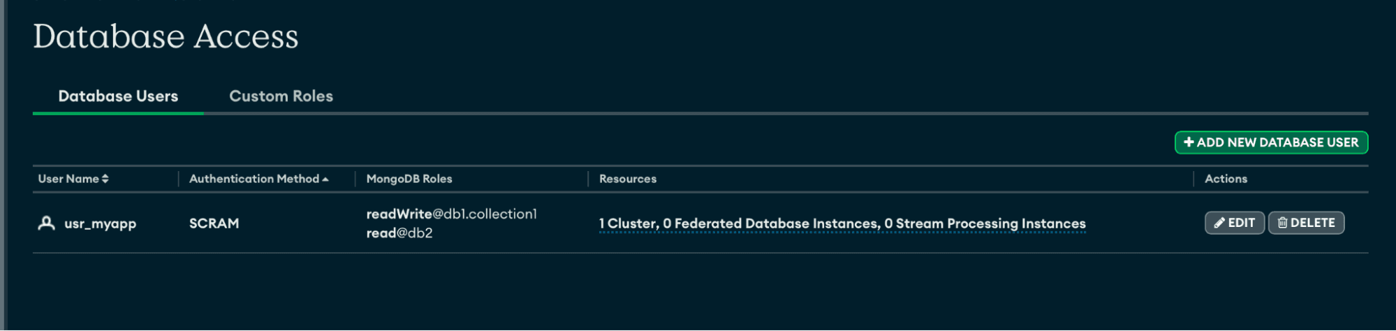 User displayed in database access