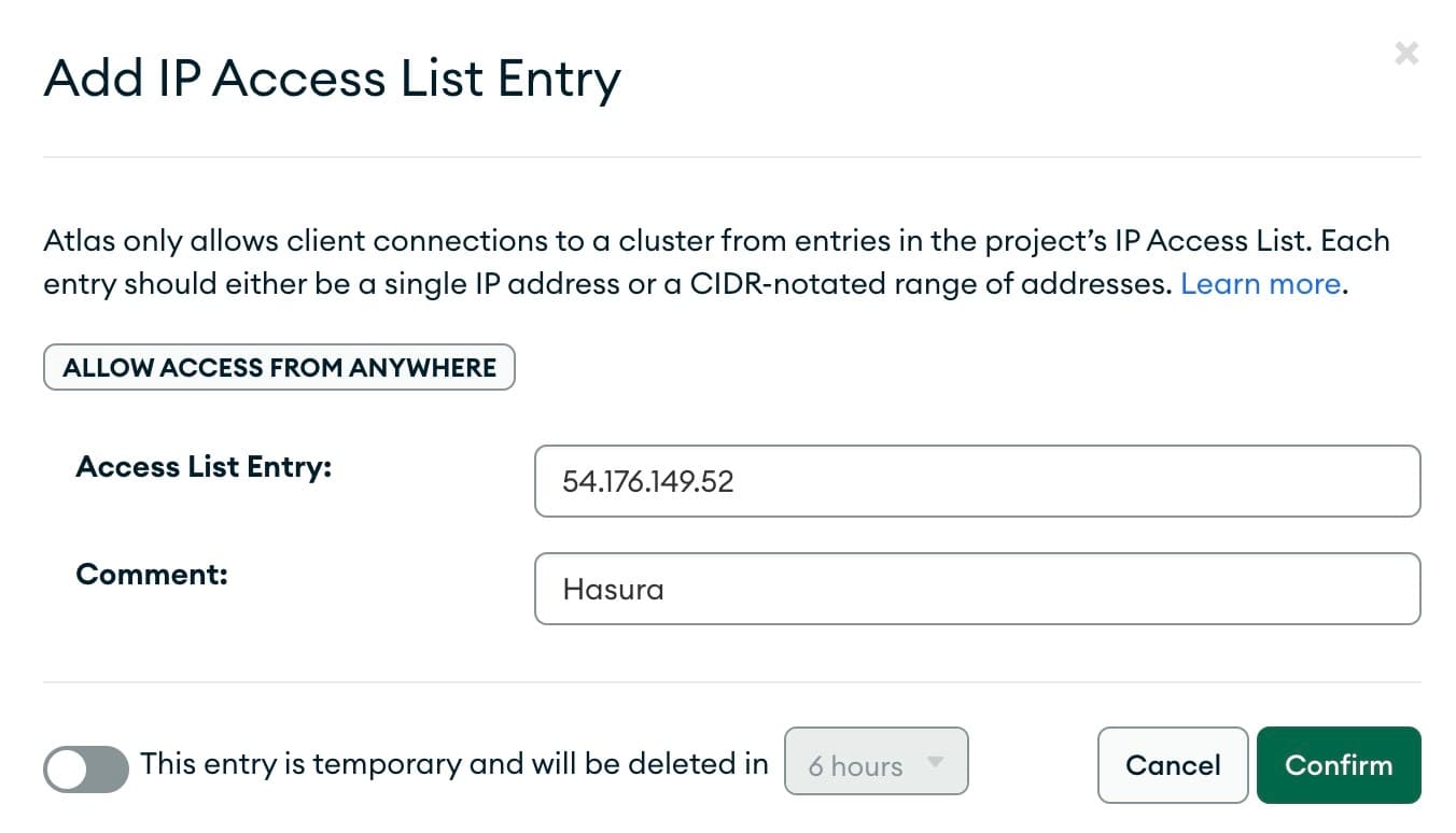 Adicionar entrada da lista de acesso IP
