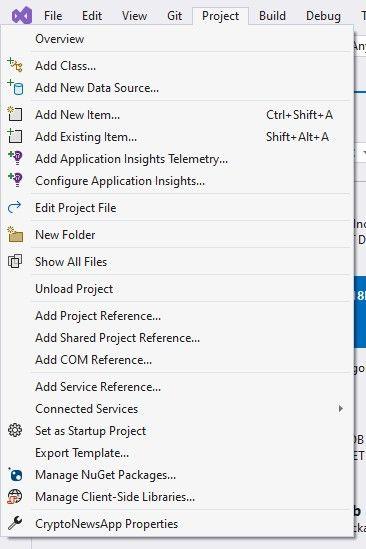 File Menu in Visual Studio