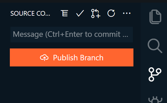 Image of the "Publish Branch" button in VS Code