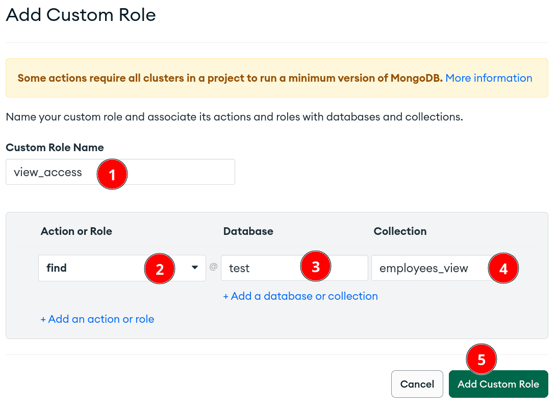 Create the custom role in Atlas